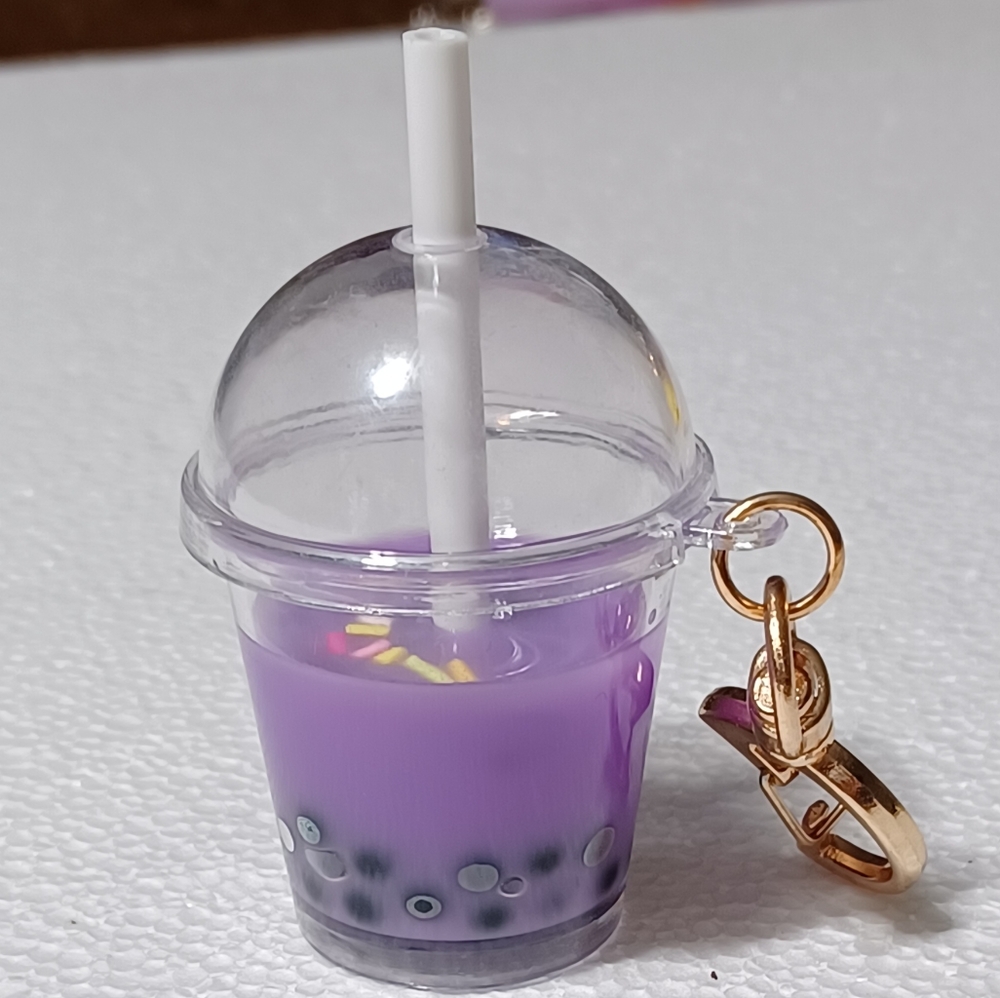 CUTE PURPLE BOBBA DRINK KEYCHAIN